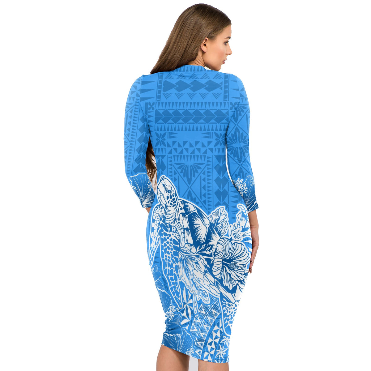 Apifoou College Tonga Long Sleeves Bodycon Dress Kupesi Style - Ver02 LT7 - Polynesian Pride
