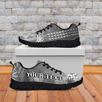 (Custom Personalised) Hawaii Pineapple Sneakers Gray Plumeria Frangipani Mix Tribal Pattern LT13 White - Polynesian Pride