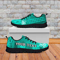 (Custom Personalised) Hawaii Pineapple Sneakers Turquoise Plumeria Frangipani Mix Tribal Pattern LT13 White - Polynesian Pride