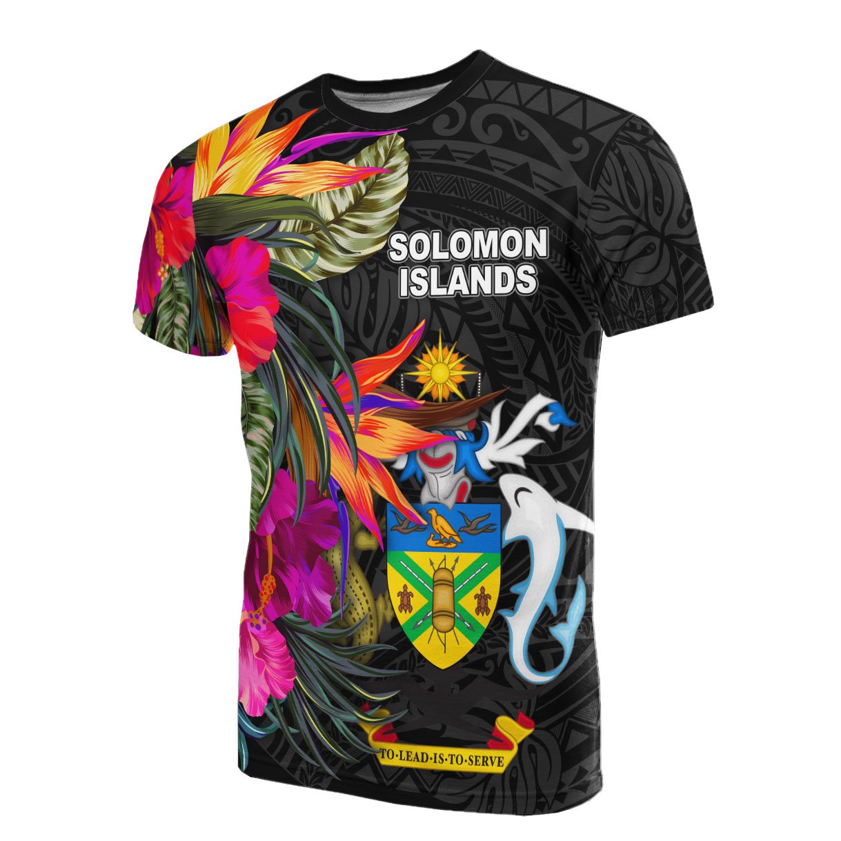 Solomon Islands T Shirt Hibiscus Polynesian Pattern Unisex Black - Polynesian Pride