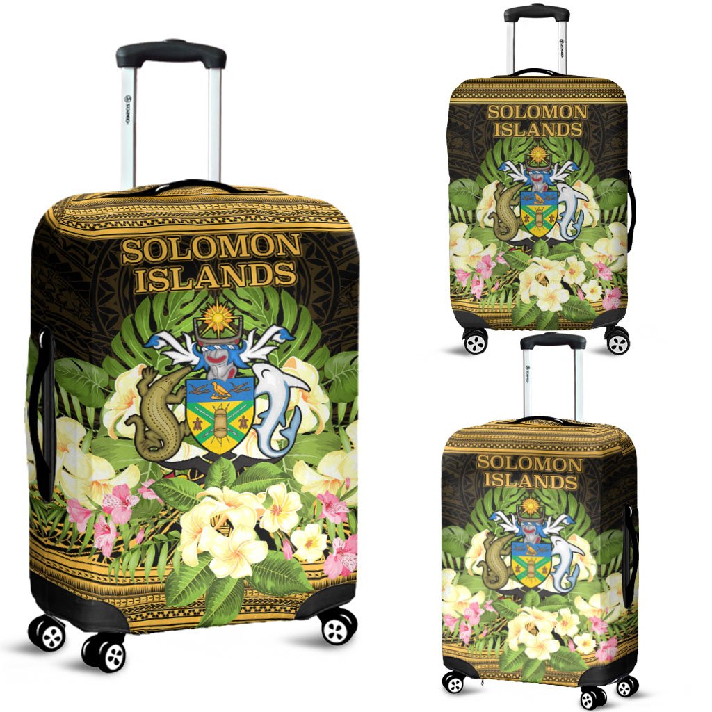 Solomon Islands Luggage Covers - Polynesian Gold Patterns Collection Black - Polynesian Pride