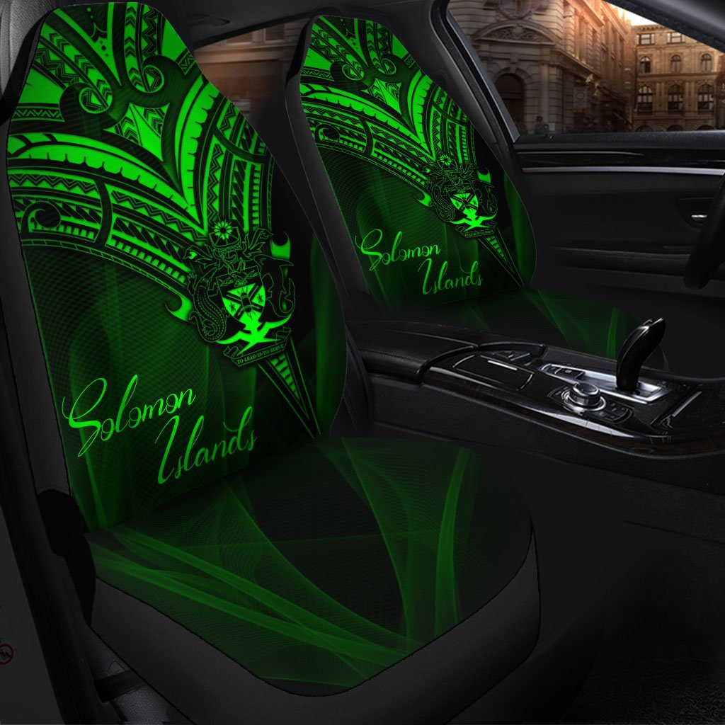 Solomon Islands Car Seat Cover - Green Color Cross Style Universal Fit Black - Polynesian Pride