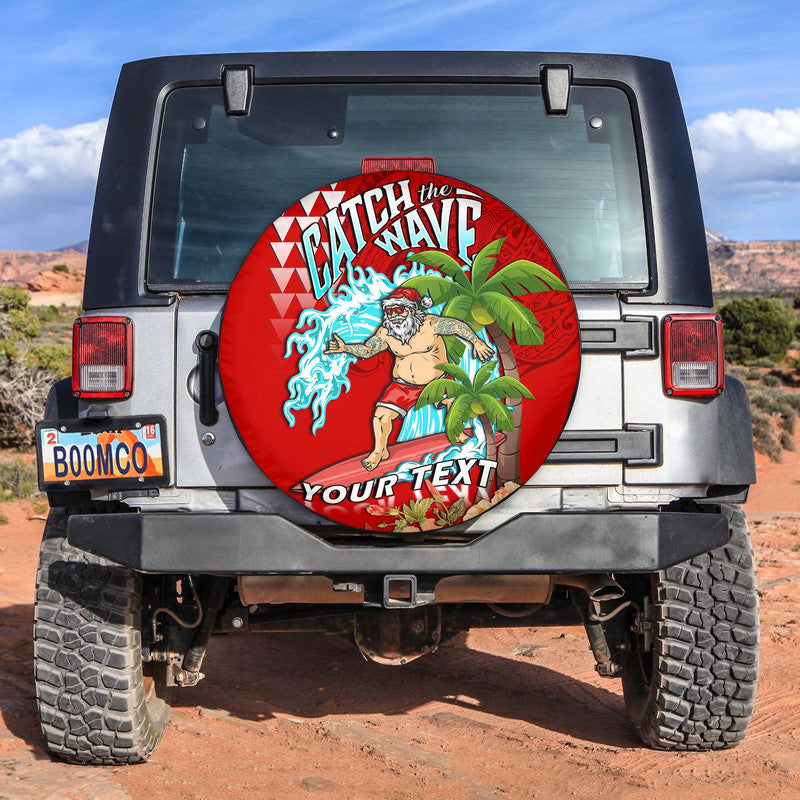 (Custom Personalised) Hawaii Mele Kalikimaka Spare Tire Cover Santa Claus Surfing Xmas Time LT9 No hole - Polynesian Pride