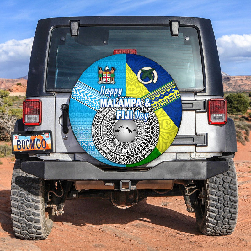 Happy Vanuatu Malampa And Fiji Day Spare Tire Cover LT8 Blue - Polynesian Pride