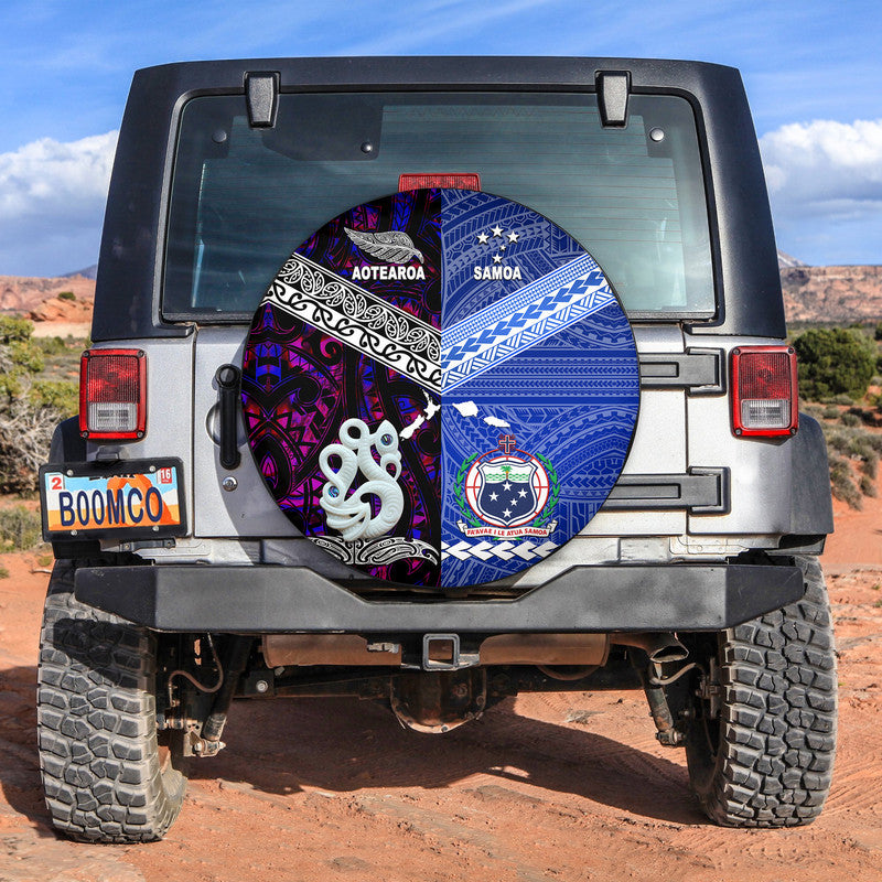 Samoa And New Zealand Spare Tire Cover Together - Purple LT8 Purple - Polynesian Pride