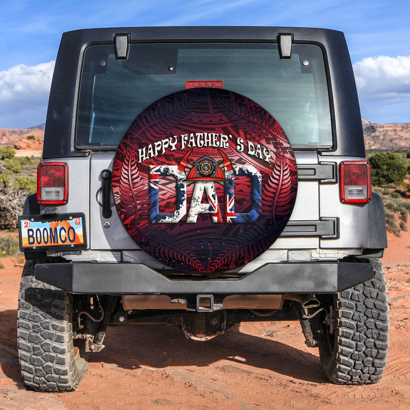 Fathers Day - New Zealand Firefighter Dad Spare Tire Cover - Maori Pattern LT9 Red - Polynesian Pride