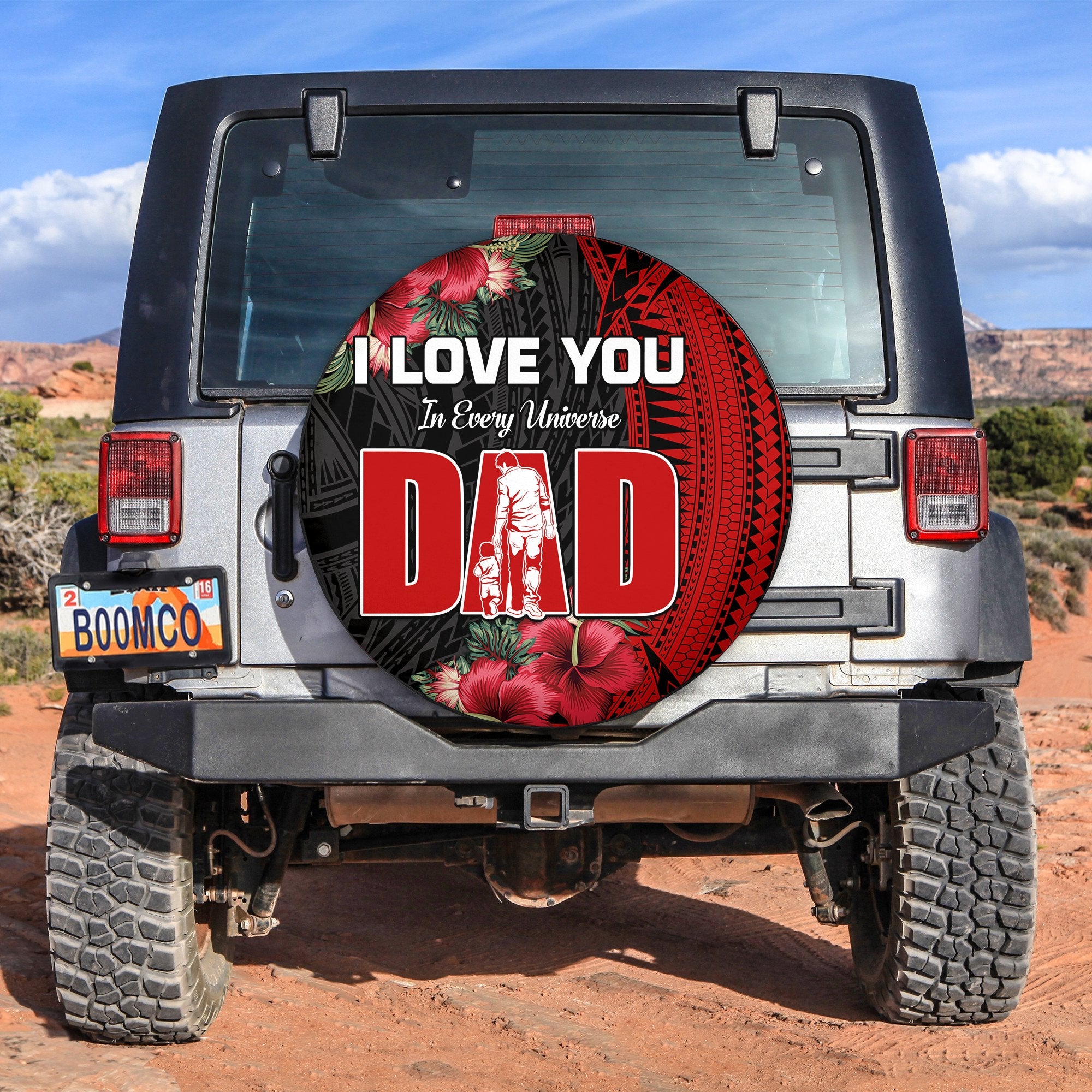 Happy Fathers Day Spare Tire Cover Polynesian Best Dad Ever LT13 Red - Polynesian Pride