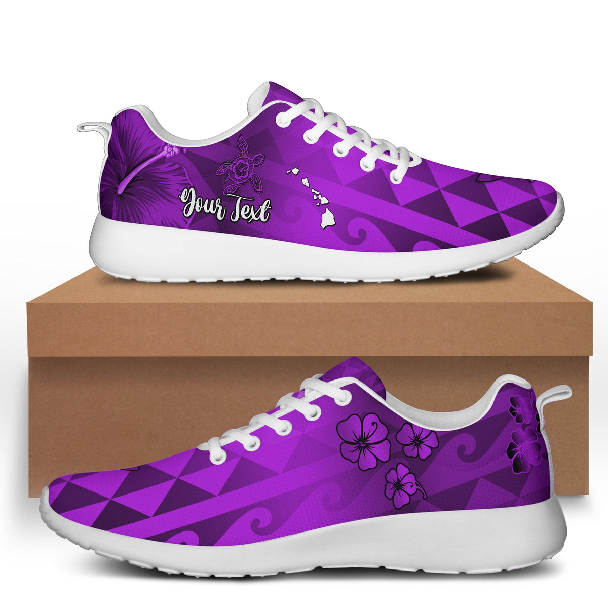 (Custom Personalised) Hawaii Flowers Sporty Sneakers Purple Tribal Pattern Hawaiian LT13 Women's Sneakers - Polynesian Pride