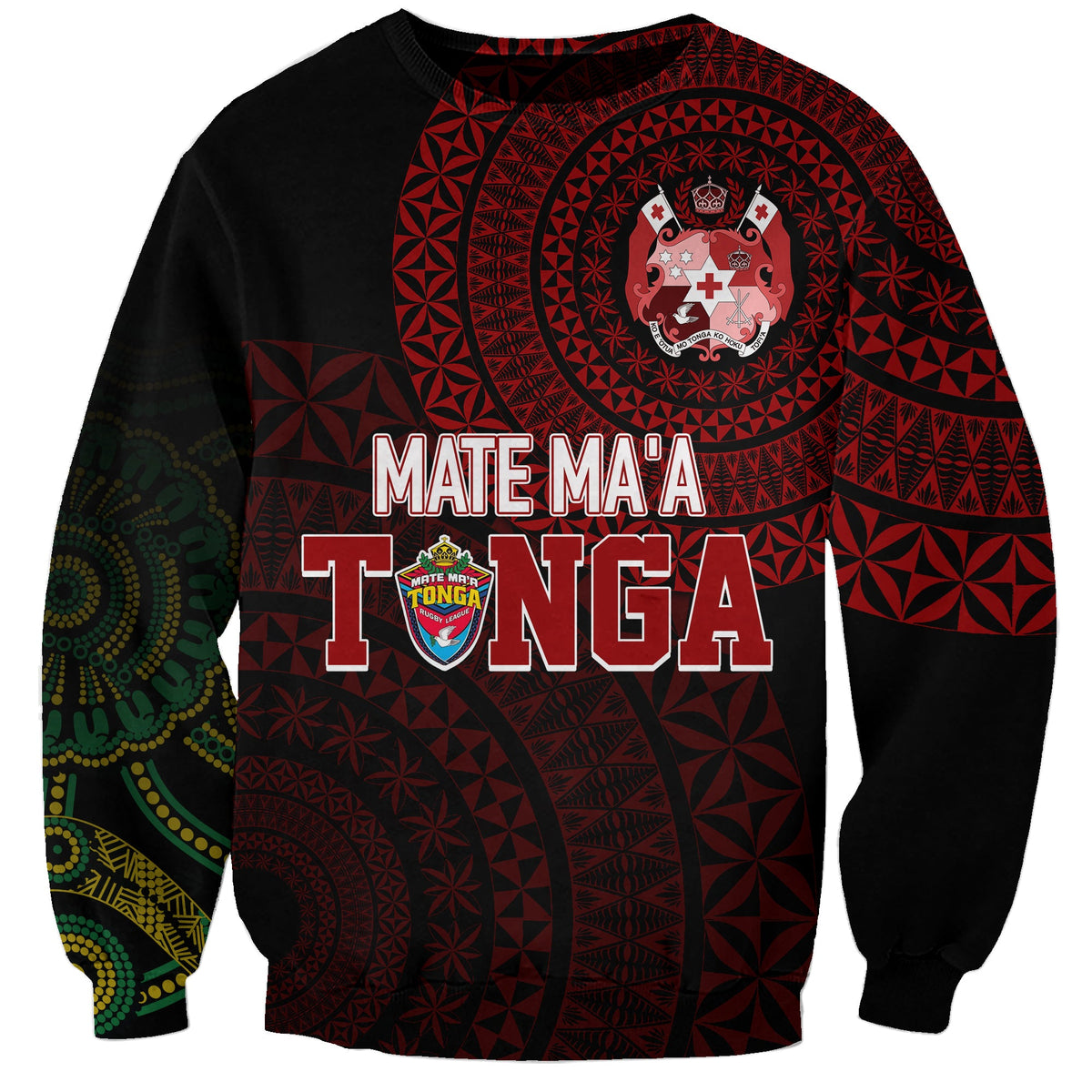 Personalised Aussie Wallabies Mix Mate Maa Tonga Sweatshirt Ver 01 LT7 Unisex Black - Polynesian Pride