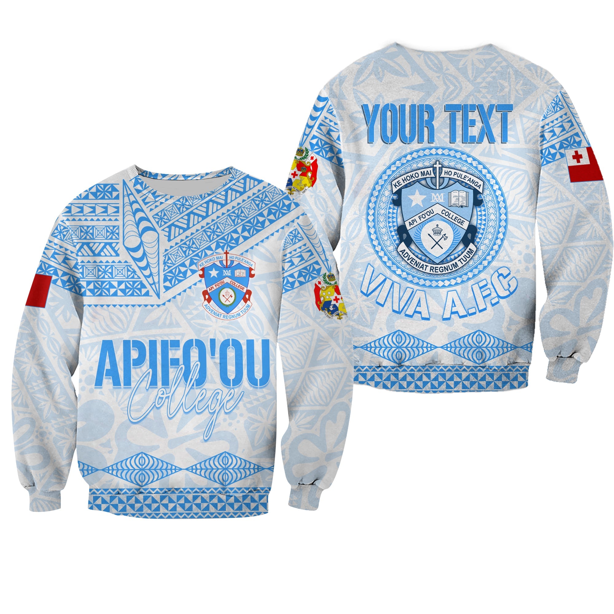 Personalised Tonga Apifo'ou College Sweatshirt Viva AFC - White LT7 Unisex White - Polynesian Pride