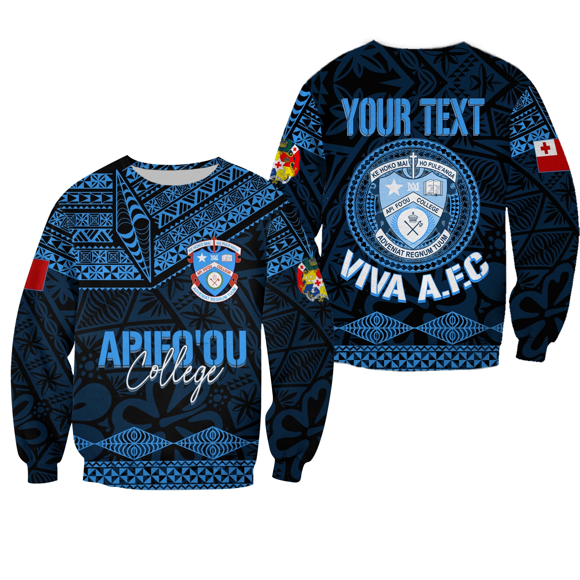 Personalised Tonga Apifo'ou College Sweatshirt Viva AFC - Black LT7 Unisex Black - Polynesian Pride