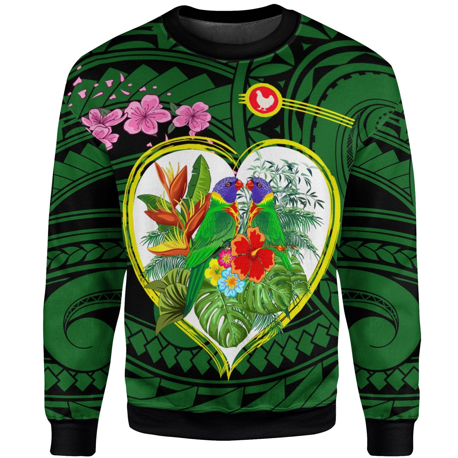 American Samoa Sweater - The Love Of Blue Crowned Lory Unisex Green - Polynesian Pride