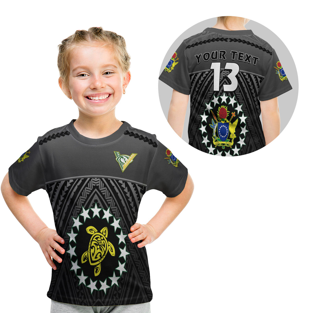 (Custom Personalised) The Kuki'S T Shirt Kid Cook Islands Rugby Black - Custom Text And Number LT13 Youth XL Size14 - Polynesian Pride
