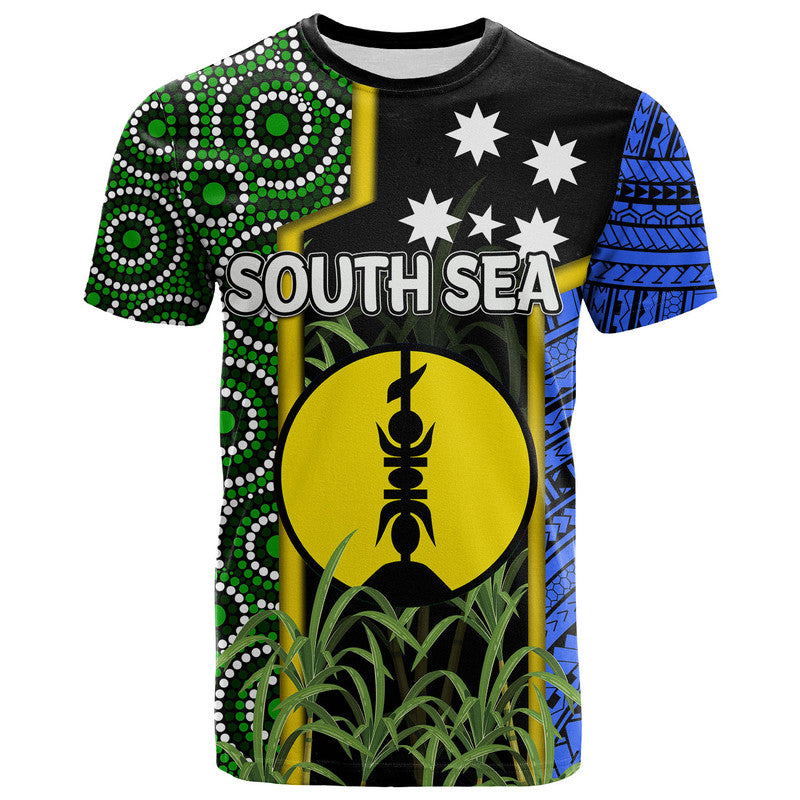 Custom South Sea Islanders Flag Style T Shirt New Caledonia LT6 Black - Polynesian Pride