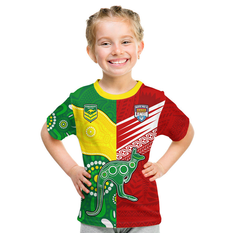 (Custom Personalised) Australia Kangaroos and Mate Maa Tonga Kid T Shirt No2 LT9 Youth XL Size14 - Polynesian Pride