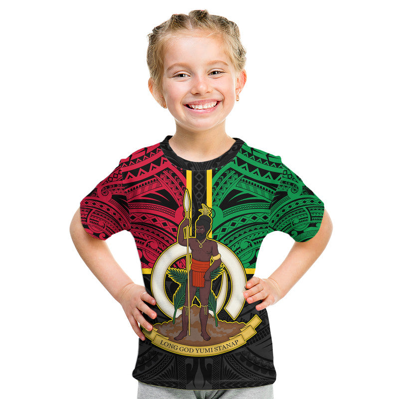 Vanuatu Kid T Shirt Tribal Vanuatu Coat Of Arms Flag Style No2 LT9 Youth XL Size14 - Polynesian Pride