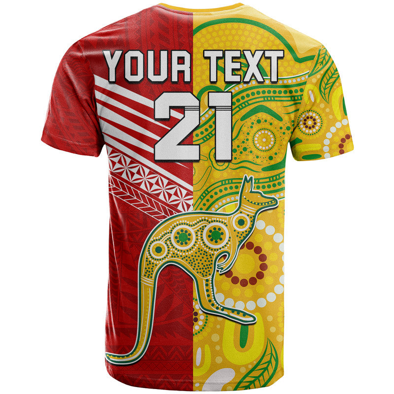 Custom Australia Kangaroos and Mate Maa Tonga T Shirt LT9 - Polynesian Pride