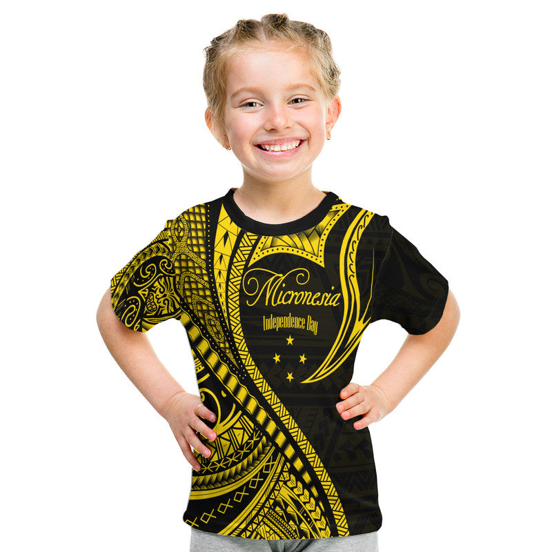 Federated States of Micronesia Independence Day T Shirt Gold Polynesian Wave Style LT9 Kid Gold - Polynesian Pride