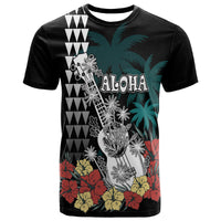 Custom Hawaii Ukulele Mix Hibiscus and Coconut Tree T Shirt Aloha Vintage Black Version LT9 Adult Black - Polynesian Pride
