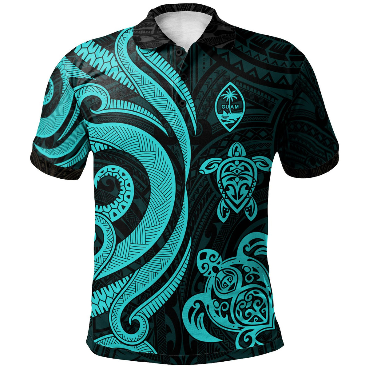 Guam Polynesian Polo Shirt Turquoise Tentacle Turtle Turquoise - Polynesian Pride