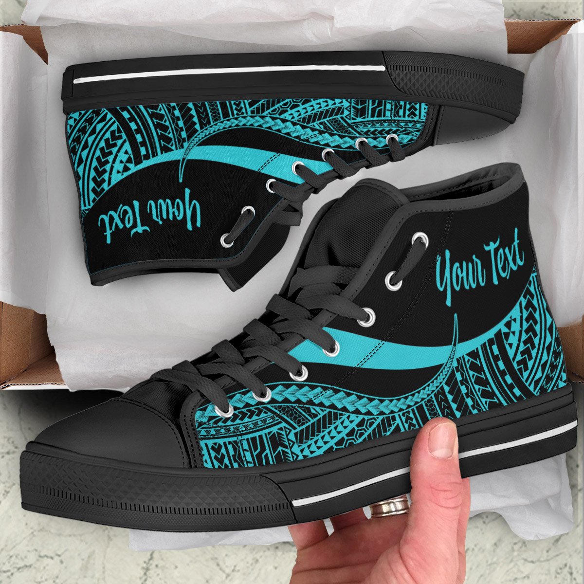 Northern Mariana Islands Custom Personalised High Top Shoes Turquoise - Polynesian Tentacle Tribal Pattern Unisex Black - Polynesian Pride