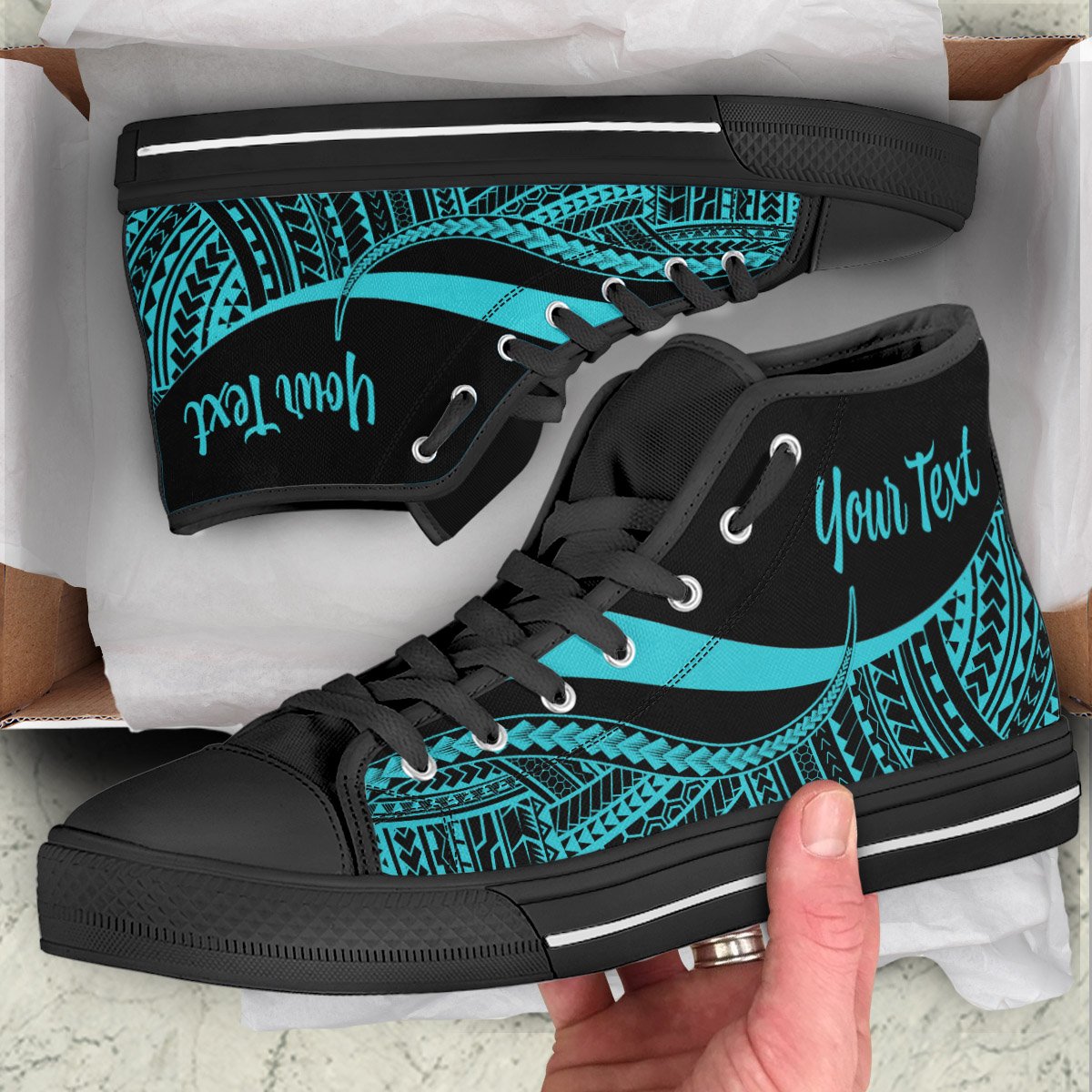 Tokelau Custom Personalised High Top Shoes Turquoise - Polynesian Tentacle Tribal Pattern Unisex Black - Polynesian Pride