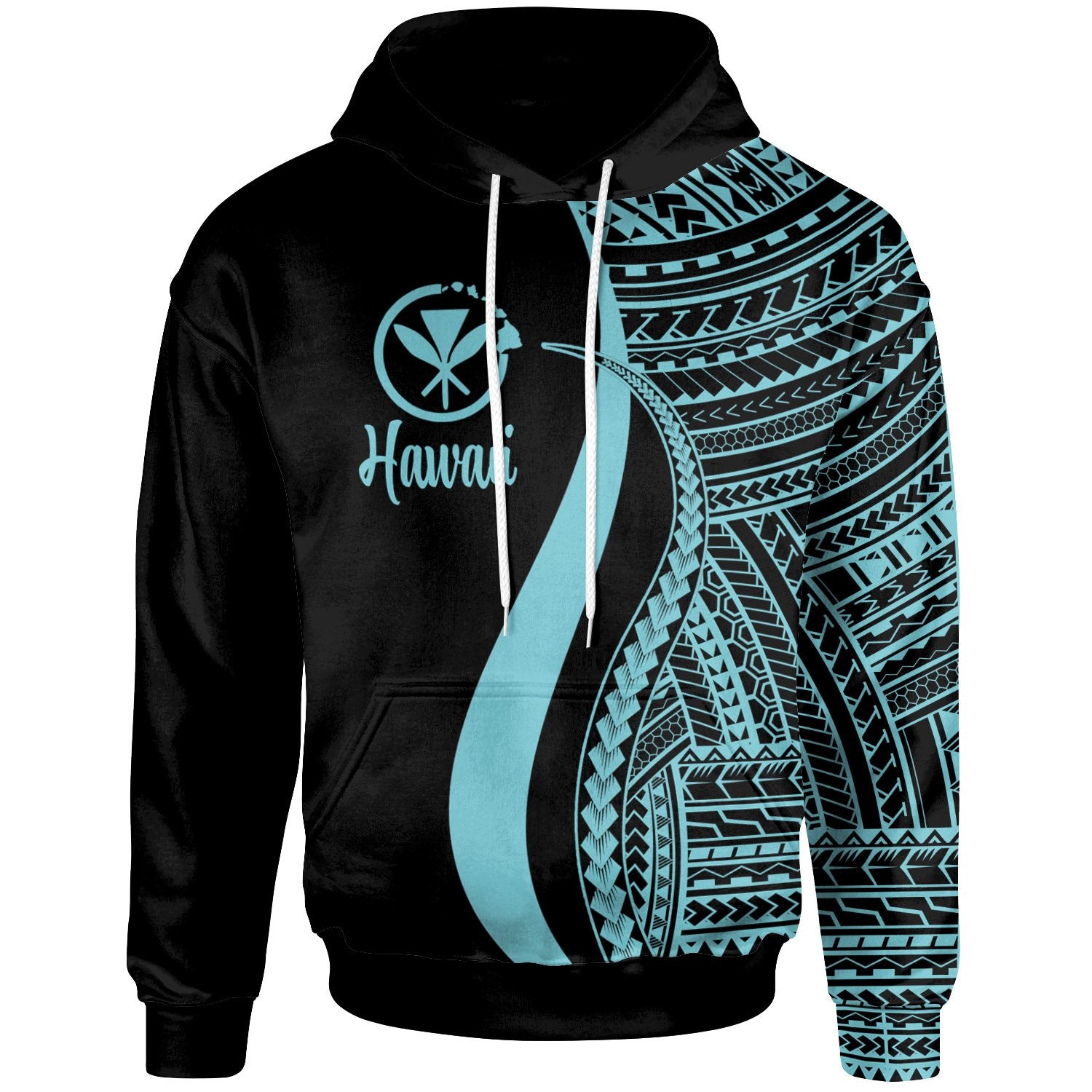 Hawaii Hoodie Turquoise Tentacle Tribal Pattern Unisex Turquoise - Polynesian Pride