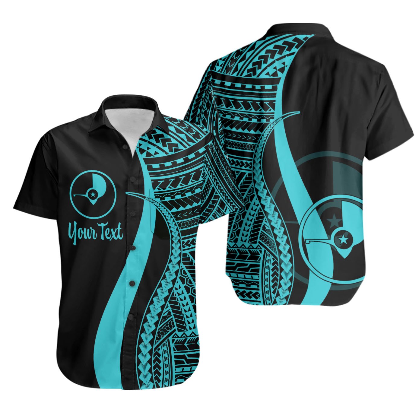 Yap Custom Personalised Short Sleeve Shirts - Turquoise Polynesian Tentacle Tribal Pattern Unisex Turquoise - Polynesian Pride