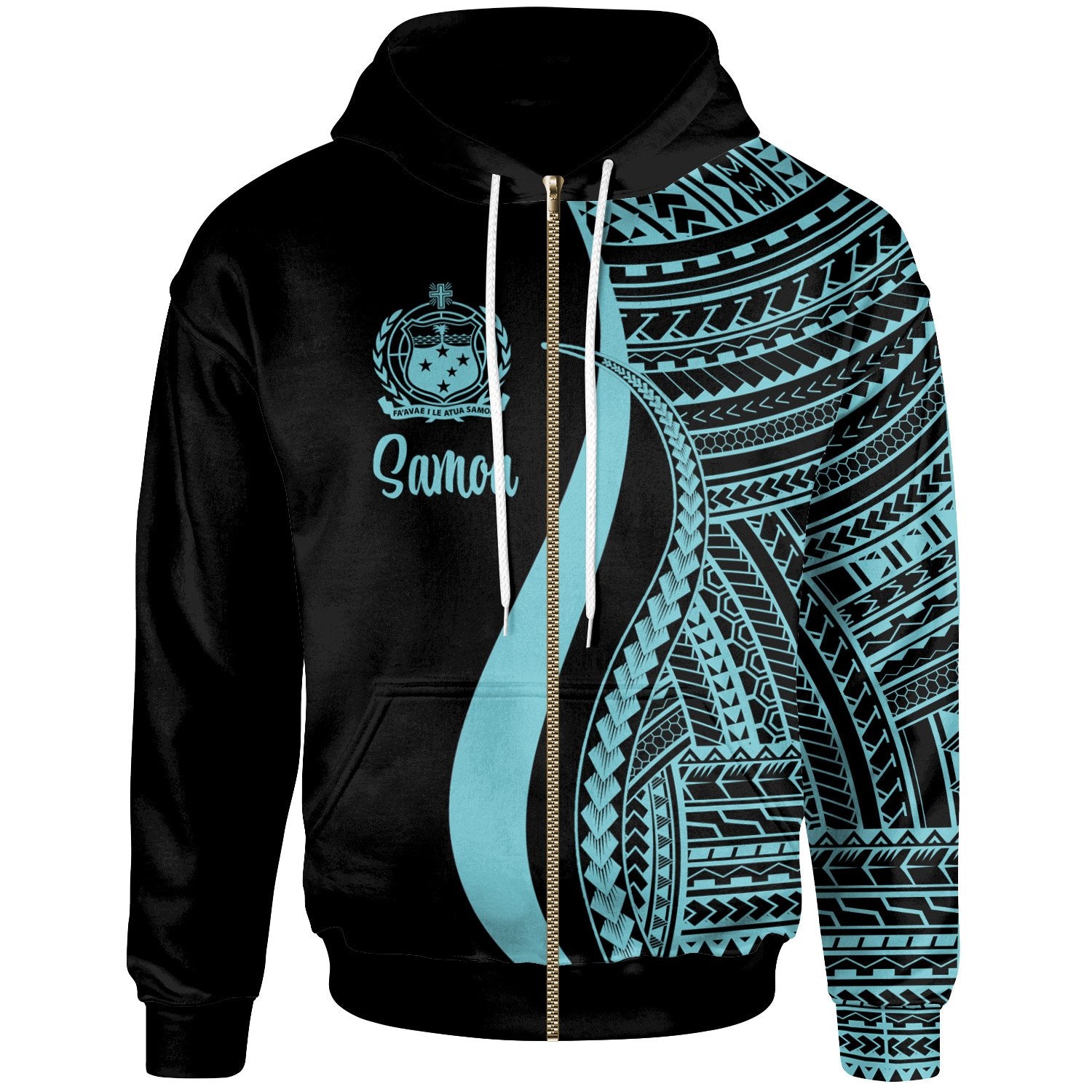 Samoa Zip up Hoodie Turquoise Tentacle Tribal Pattern Unisex Turquoise - Polynesian Pride