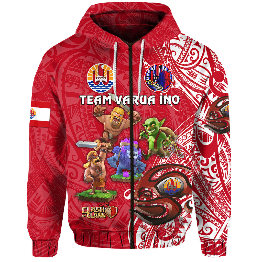 Custom Tahiti Eimeo Teahamai PC Zip Hoodie Team Varua Ino Red LT8 Unisex Red - Polynesian Pride