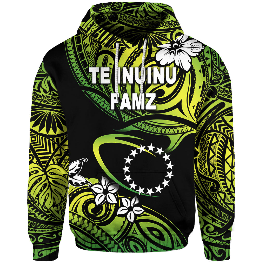 TE INUINU FAMZ Cook Islands Rugby Hoodie Unique Vibes Green LT8 Green - Polynesian Pride