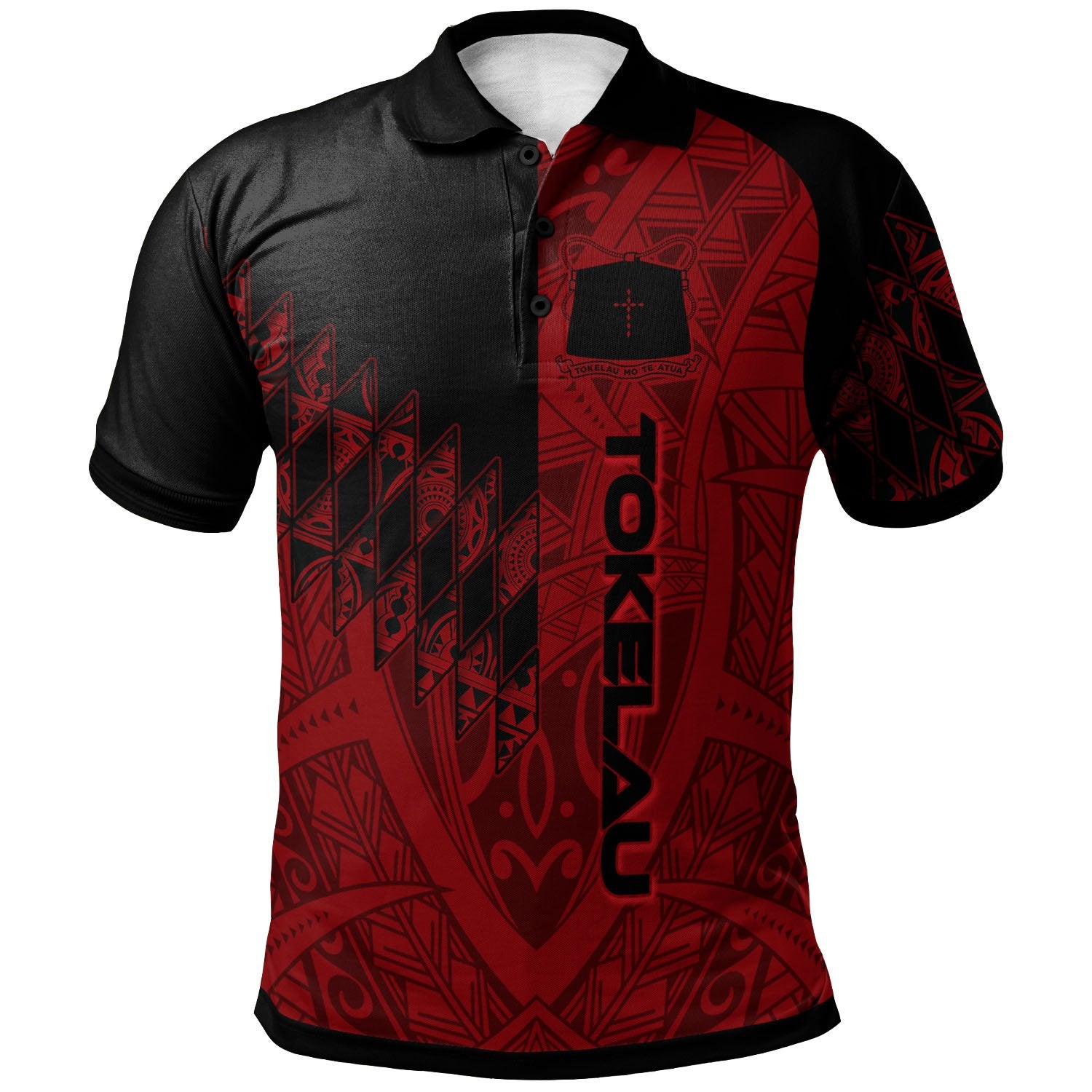 Tokelau Polo Shirt Red Color Symmetry Style Unisex Black - Polynesian Pride