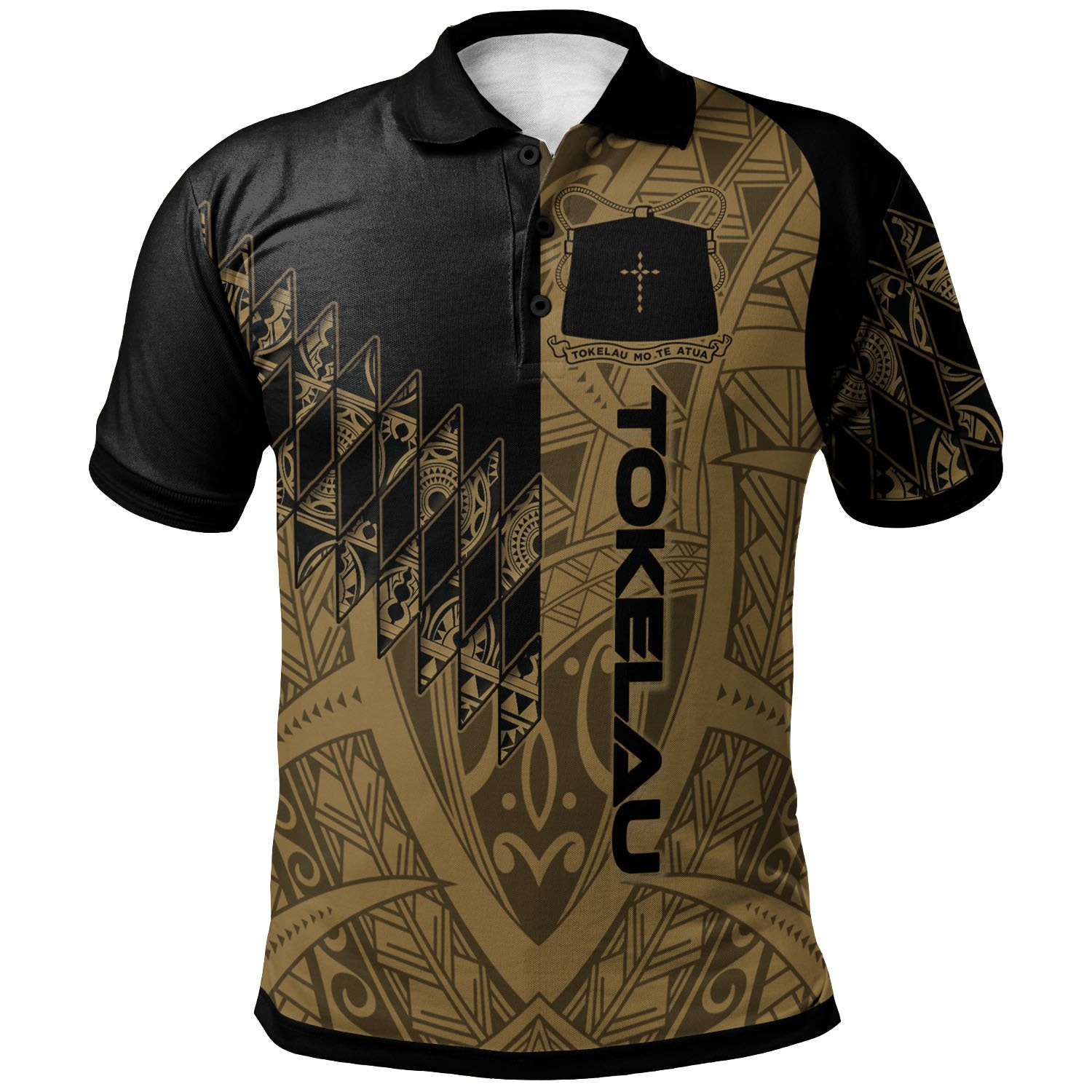 Tokelau Polo Shirt Gold Color Symmetry Style Unisex Black - Polynesian Pride