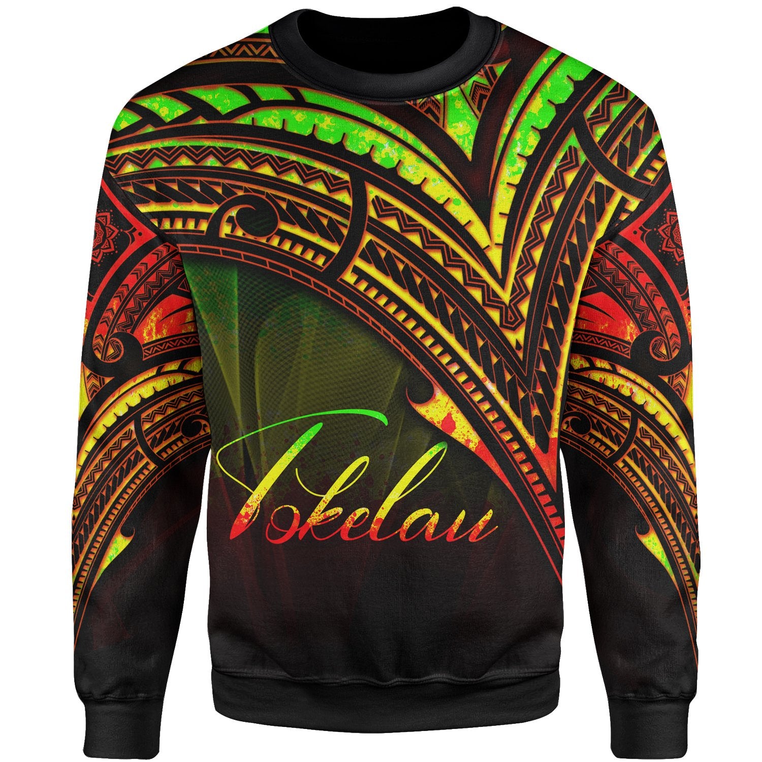 Tokelau Sweatshirt - Cross Style Reggae Color Unisex Black - Polynesian Pride