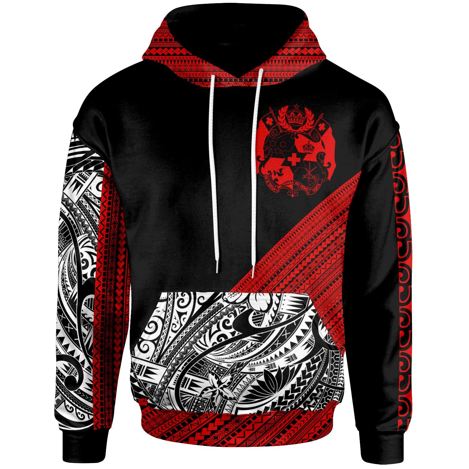 Tonga Custom Hoodie Polynesian Diagonal Pattern Red Unisex Red - Polynesian Pride