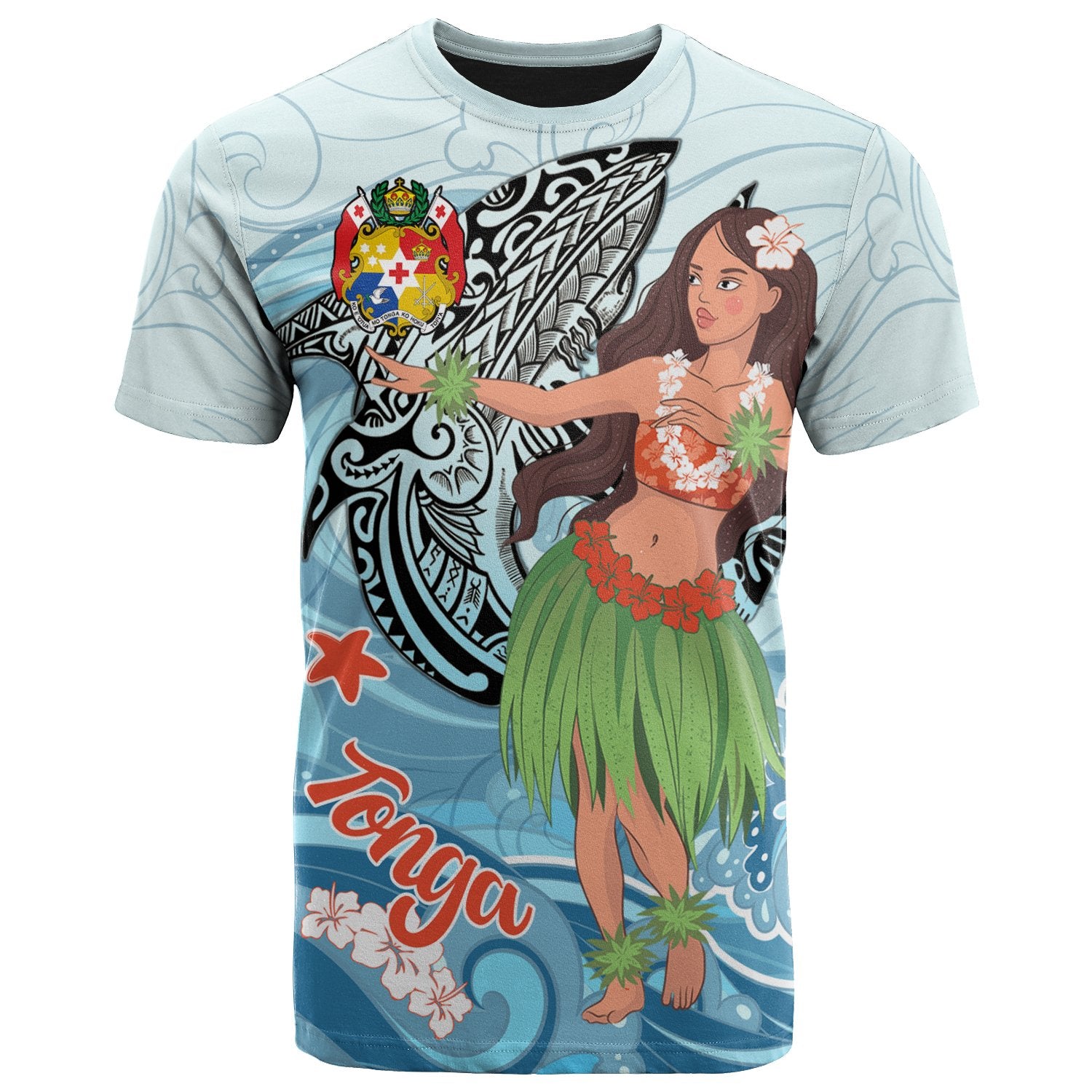 Tonga T Shirt Polynesian Girls With Shark Unisex Black - Polynesian Pride