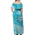 American Samoa Floral Design Off Shoulder Long Dress Plumeria - Turquoise LT7 - Polynesian Pride