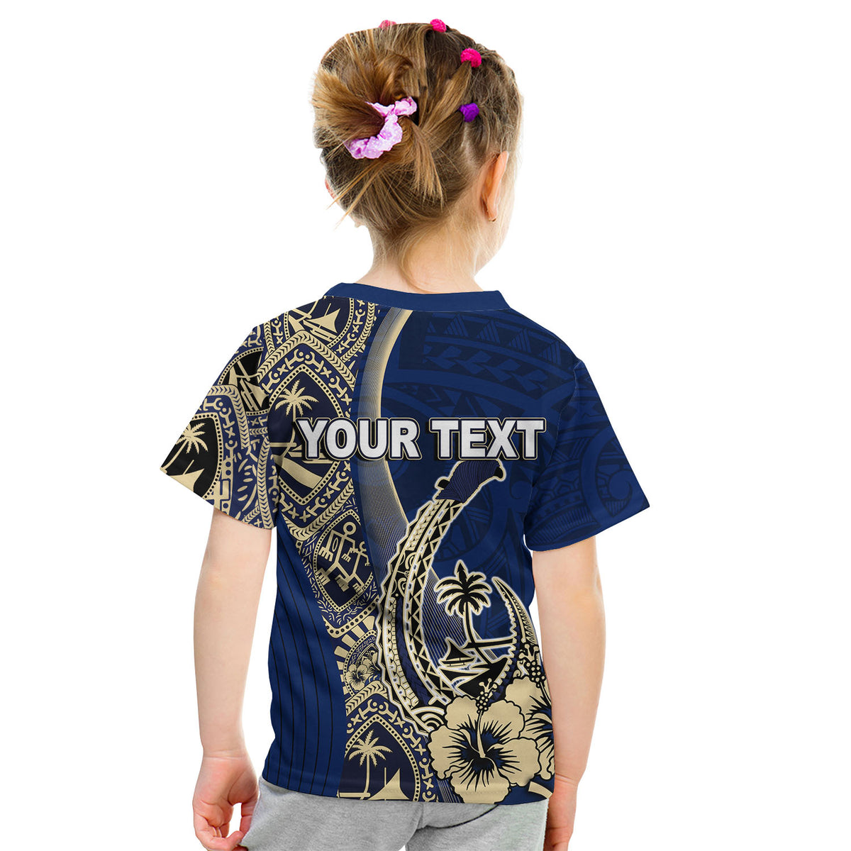 (Custom Personalised) Guam Fish Hook T Shirt KID Blue Style LT6 - Polynesian Pride