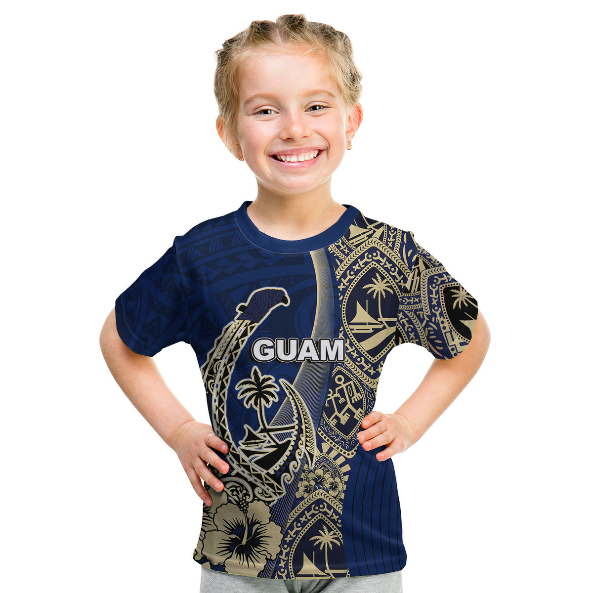 (Custom Personalised) Guam Fish Hook T Shirt KID Blue Style LT6 Youth XL Size14 - Polynesian Pride