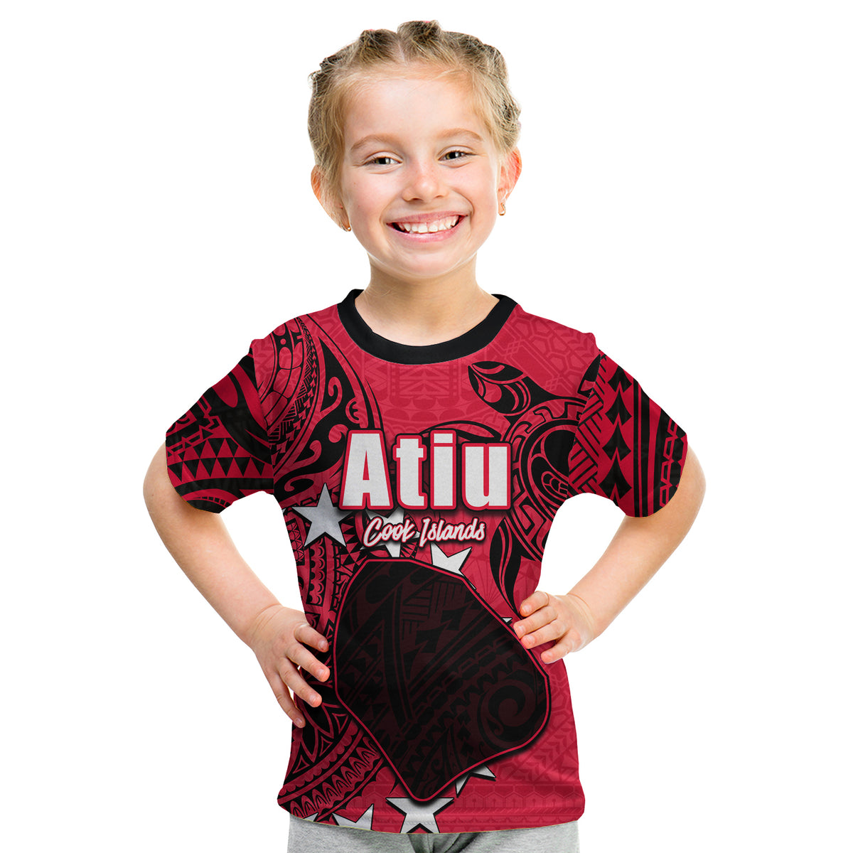 (Custom Personalised)Cook Islands T Shirt Kid Atiu LT6 Youth XL Size14 - Polynesian Pride