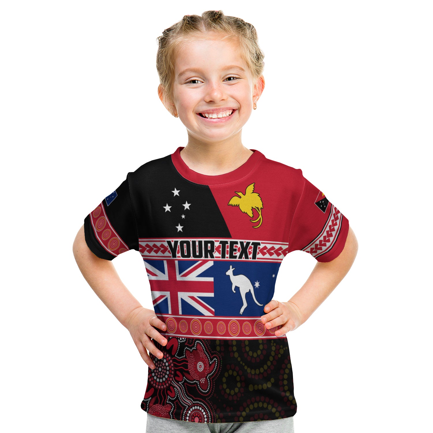 (Custom Personalised) Papua New Guinea and Australia T Shirt KID Aboriginal PNG and AUS LT13 Youth XL Size14 - Polynesian Pride