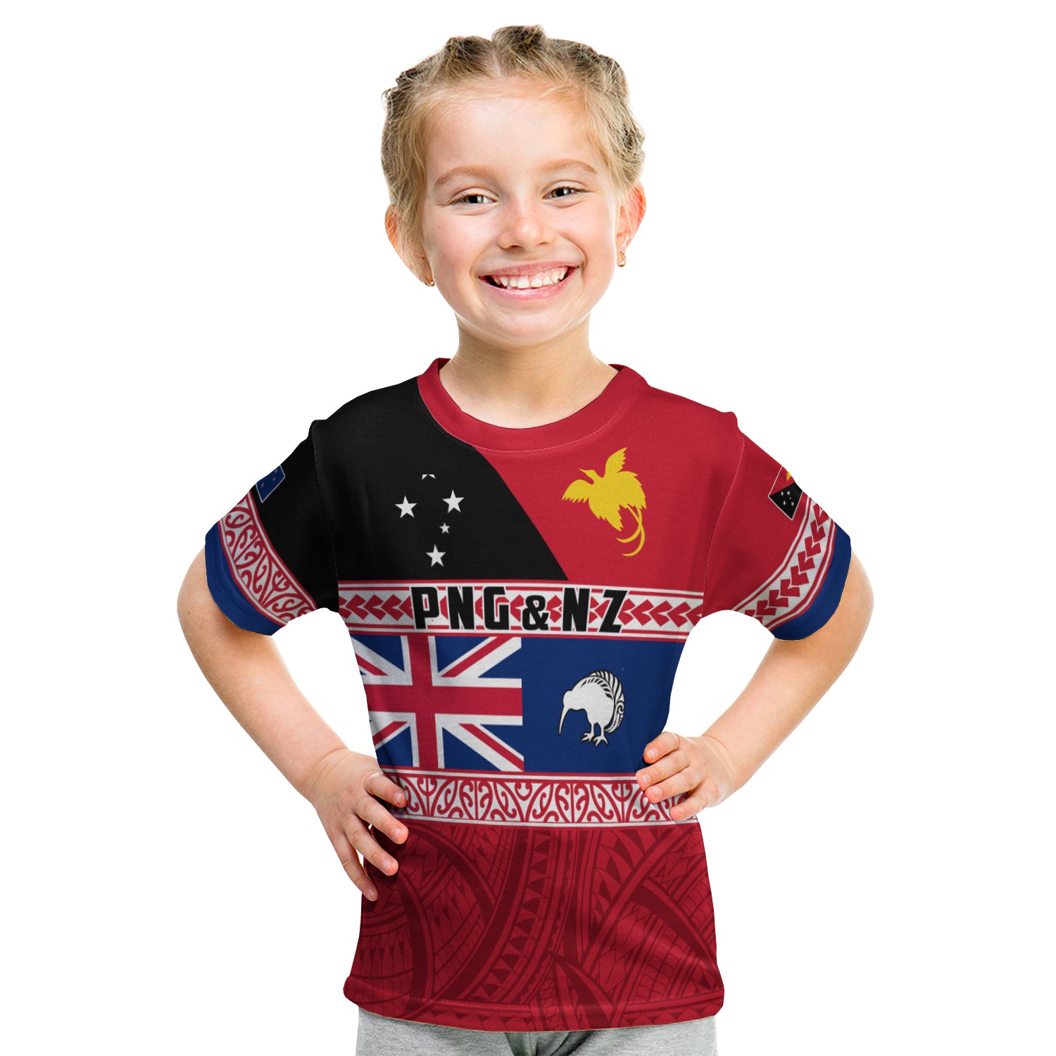 Papua New Guinea and New Zealand T Shirt KID Polynesian PNG and NZ LT13 Youth XL Size14 - Polynesian Pride