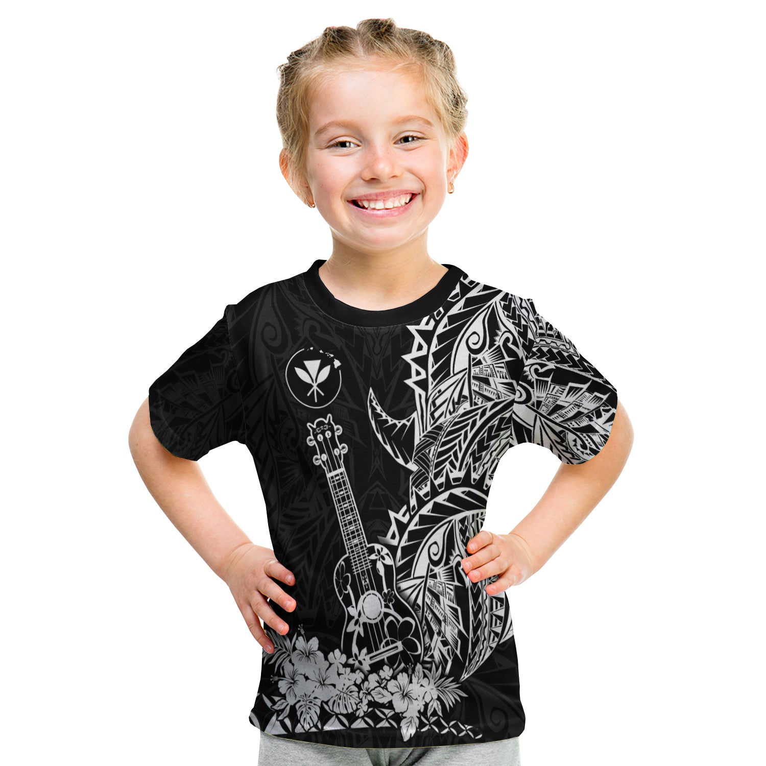 Hawaii Polynesian T Shirt Kid White Ukulele LT13 Youth XL Size14 - Polynesian Pride