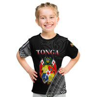 Tonga T Shirt Kid Tongan Pattern Blithesome Version Black LT13 Youth XL Size14 - Polynesian Pride