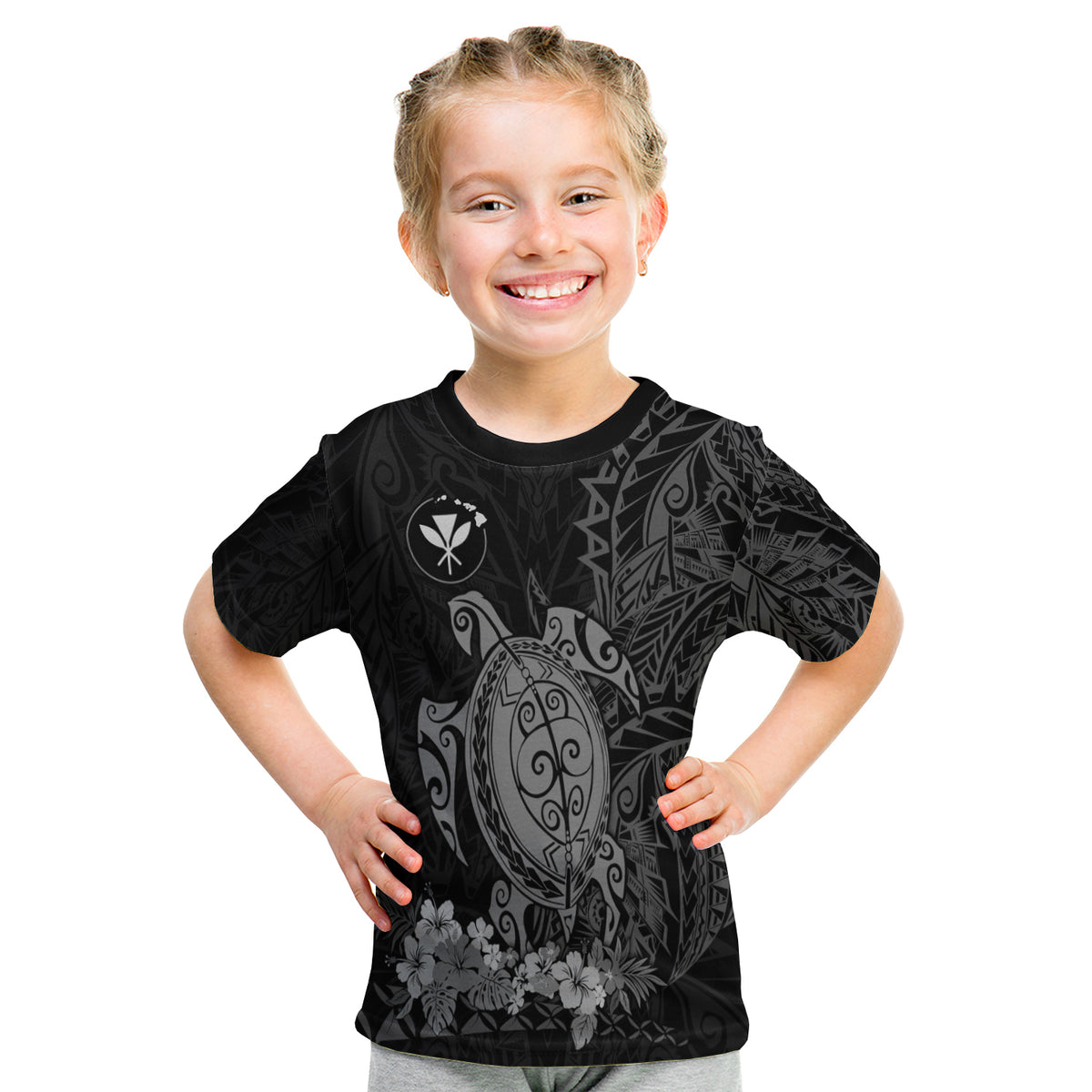 (Custom Personalised) Hawaii Polynesian T Shirt Kid Gray Sea Turtles Hawaiian LT13 - Polynesian Pride