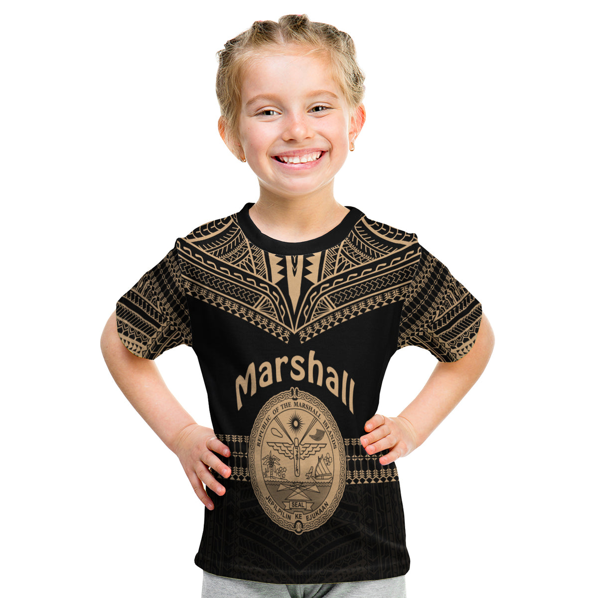Marshall Islands T Shirt Kid Best Tattoo Version Golden LT13 Youth XL Size14 - Polynesian Pride