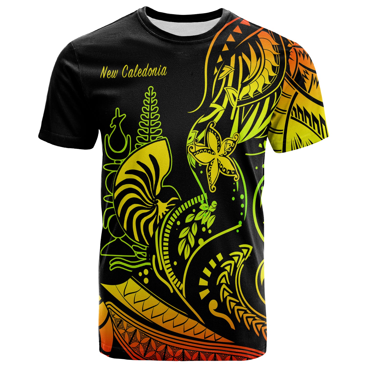 New Caledonia T Shirt Emblem Nautilus Shell Version Reggae LT13 Unisex Reggae - Polynesian Pride