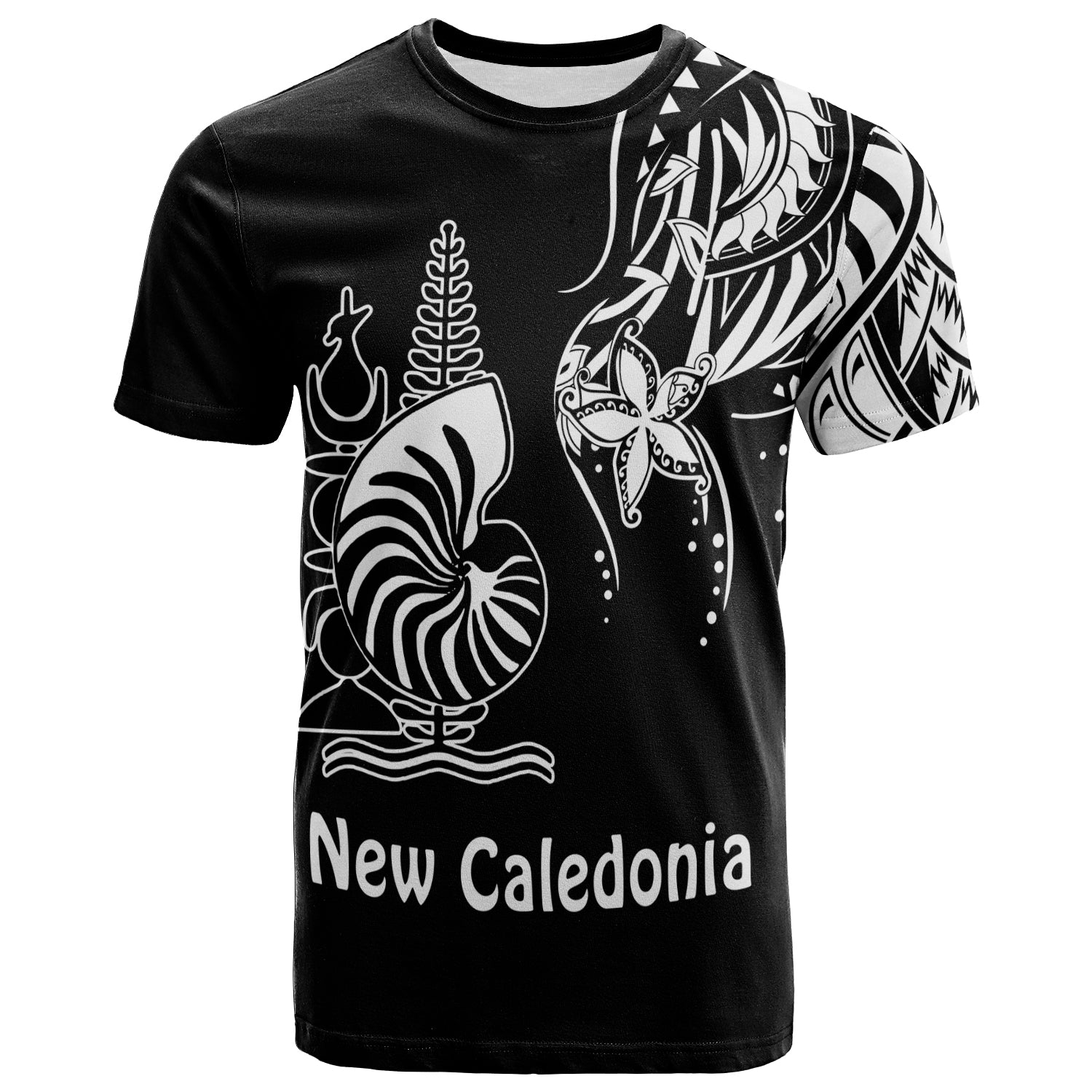 New Caledonia T Shirt Emblem Nautilus Shell Version Black LT13 Unisex Black - Polynesian Pride