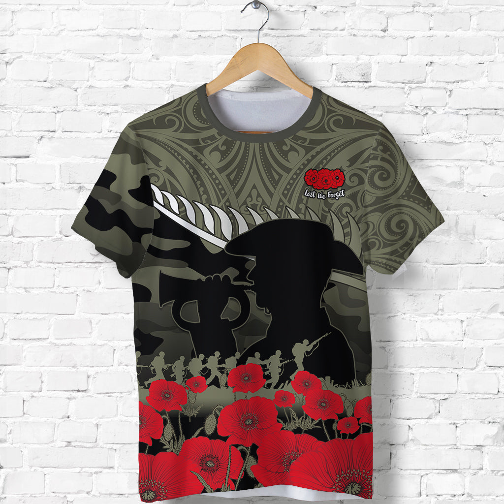 Custom New Zealand ANZAC 2022 T Shirt Maori Camouflage LT14 Unisex Blue - Polynesian Pride