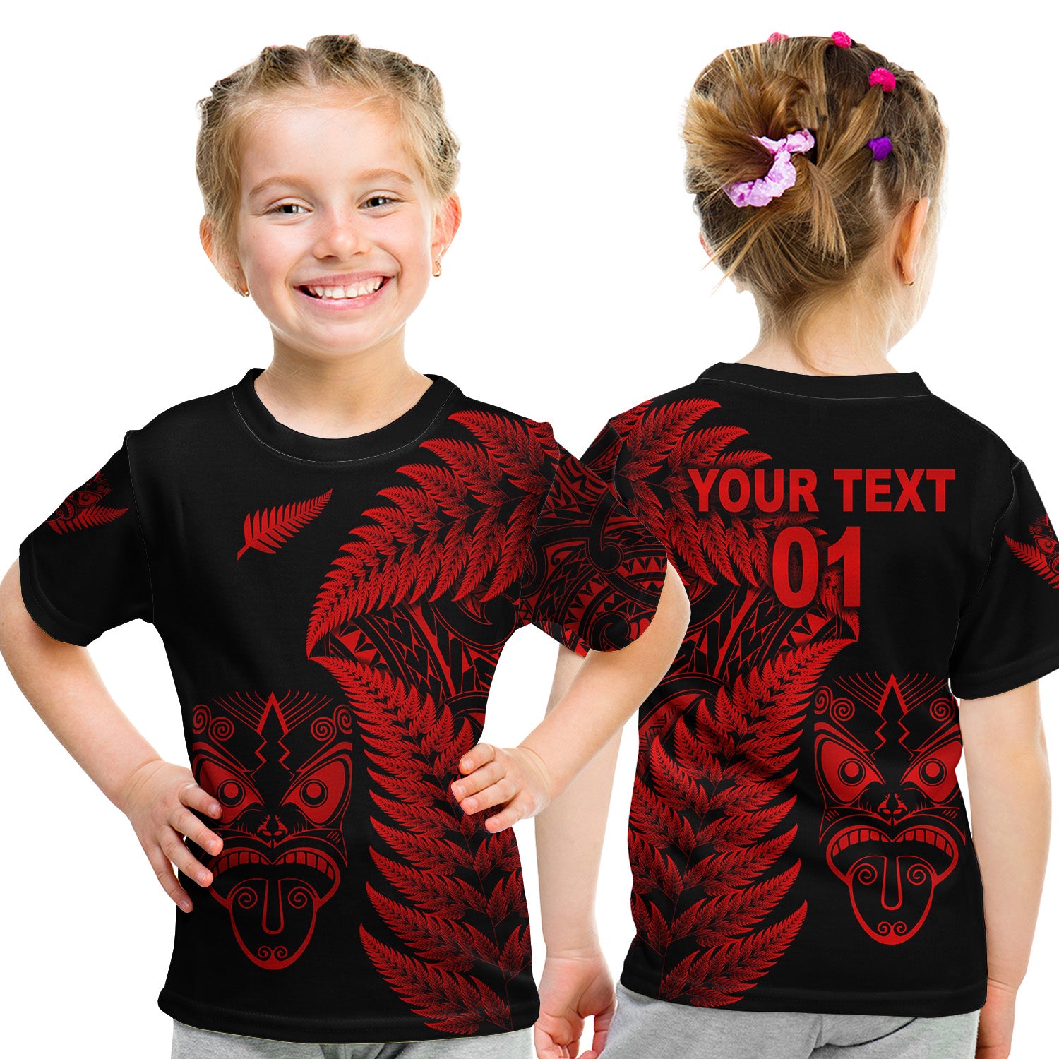 (Custom Personalised) New Zealand Haka Rugby Maori T Shirt Kid Silver Fern Vibes - Red LT8 Youth XL Size14 - Polynesian Pride